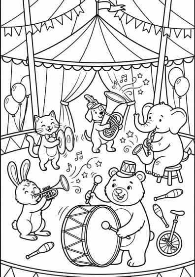 Circus band coloring page