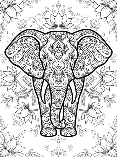 Elephant mandala coloring page